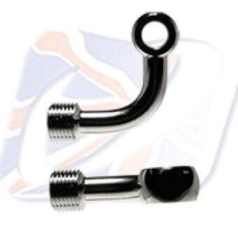 M6 BANJO, 90° LONG SIDE BEND, CHROME