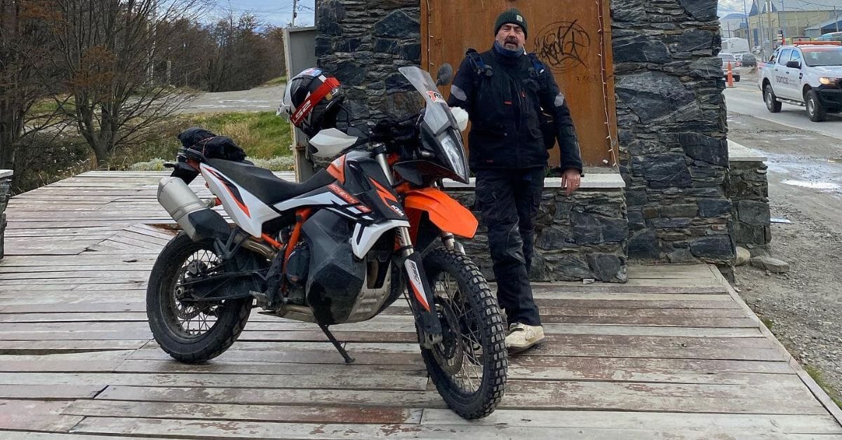 A motorbike and its rider designed for green lane trail riding